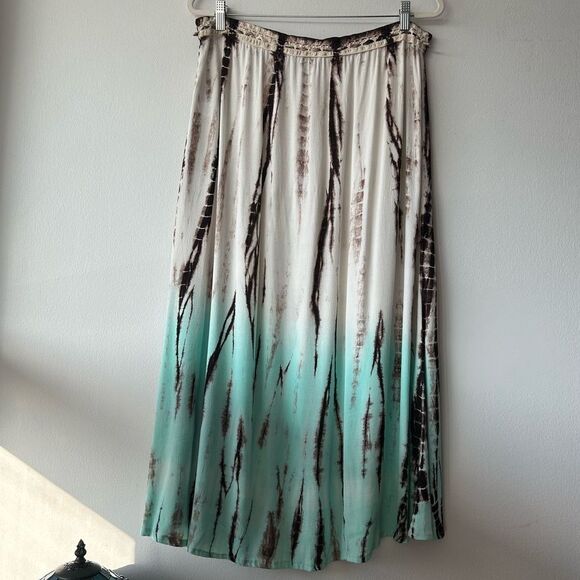 XCVI Tie Dye Green Brown Midi Skirt - Picture 4 of 8